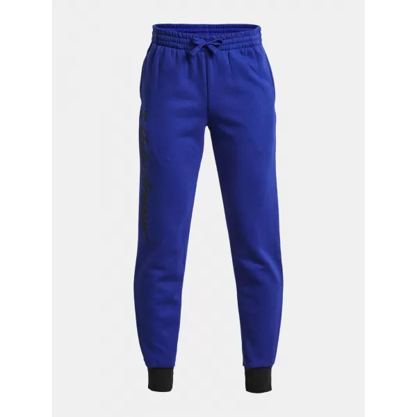  Pantaloni de trening pentru băieți UNDER ARMOUR RIVAL FLEECE SCRIPT JGRS 1379789-400 ALBASTRU 