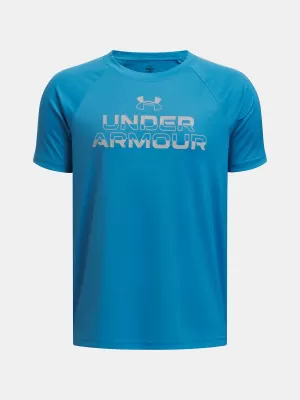 Tricou băieți UNDER ARMOUR TECH SPLIT WORDMARK SS 1383010-452 ALBASTRU
