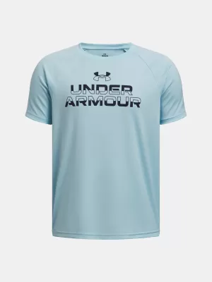 Tricou băieți UNDER ARMOUR TECH SPLIT WORDMARK SS 1383010-494 ALBASTRU DESCHIS
