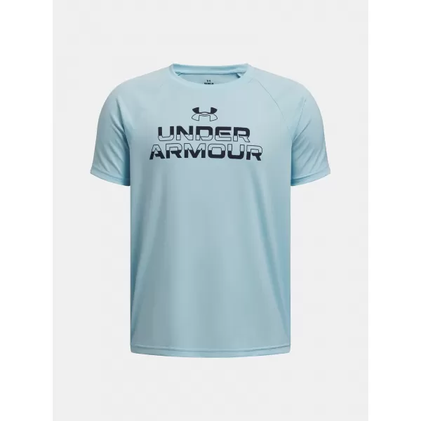  Tricou băieți UNDER ARMOUR TECH SPLIT WORDMARK SS 1383010-494 ALBASTRU DESCHIS 