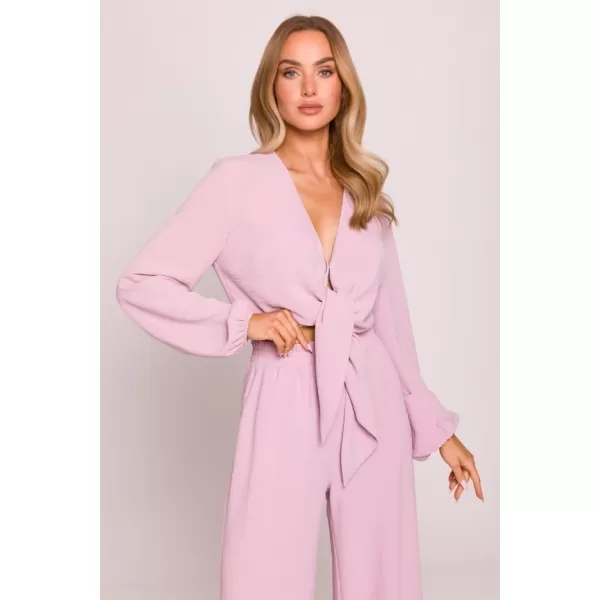  Crop top de damă MOE M861 ROZ CREPONAT 
