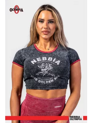 Tricou crop-top spălat GOLDEN AGE 782 BLACK Nebbia