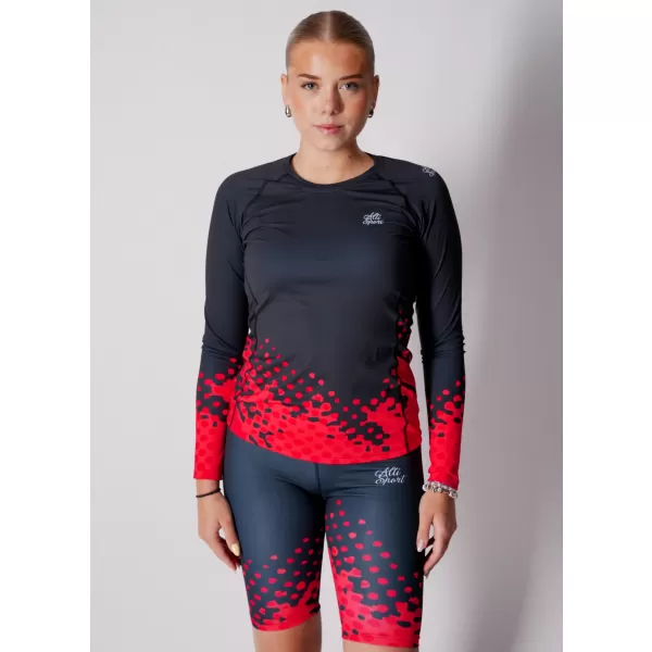  Tricou funcțional pentru femei cu mâneci lungi premium ALTISPORT VOJ/ALW109TR03 ROȘU-NEGRU 