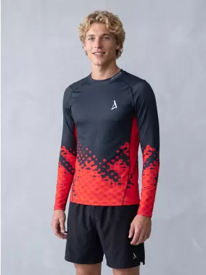 Tricou de compresie funcțională pentru bărbați cu premium cu mânecă lungă ALTISPORT VOJ/ALM109TR03 ROȘU/NEGRU