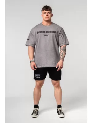 Tricou greu din bumbac spălat GRIND 370 LIGHT GREY Nebbia