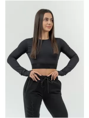 Crop top de damă cu mâneci lungi INTENSE Perform 839 BLACK Nebbia