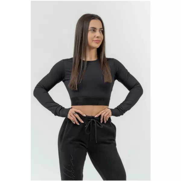  Crop top de damă cu mâneci lungi INTENSE Perform 839 BLACK Nebbia 