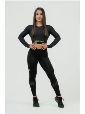Crop top de damă cu mâneci lungi INTENSE Perform 839 BLACK Nebbia