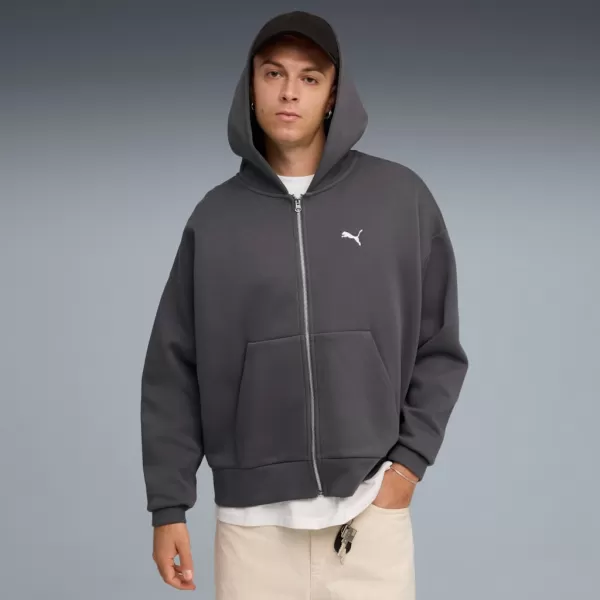  Panoul pentru bărbați PUMA WARDROBE ESS BOXY FULL-ZIP HOODIE DK 632066-44 GRI 
