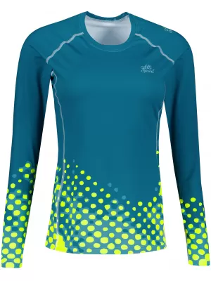 Tricou funcțional pentru femei cu mâneci lungi premium ALTISPORT VOJ/ALW109TR03 EMERALD/FLUO YELLOW