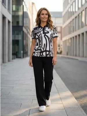 Tricou funcțional pentru femei cu guler premium ALTISPORT VOJ/ALW111TR05 ALB-NEGRU