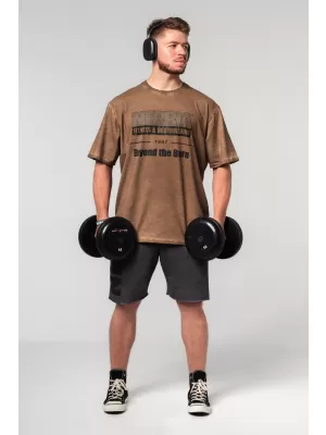 Tricou supradimensionat spalat HERITAGE 355 LIGHT BROWN Nebbia