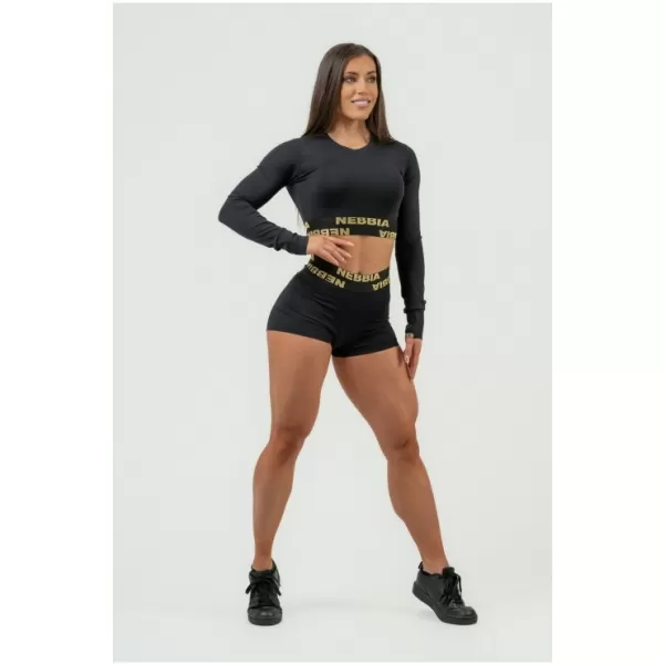  Crop top de damă cu mâneci lungi INTENSE Perform 839 BLACK/GOLD Nebbia 