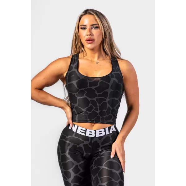  Crop top sport, INSPIRAT DE NATURĂ, Spate cursă” 549 NEGRU Nebbia 