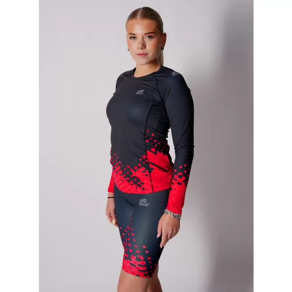 Tricou funcțional pentru femei cu mâneci lungi premium ALTISPORT VOJ/ALW109TR03 ROȘU-NEGRU 