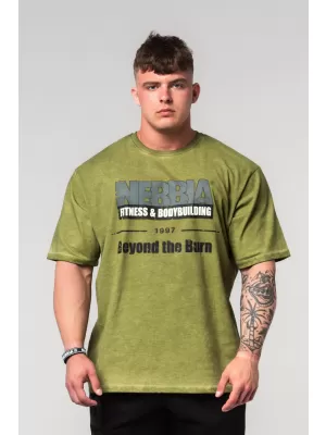 Tricou supradimensionat spalat HERITAGE 355 VERDE Nebbia