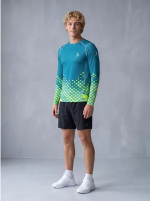 Tricou de compresie funcțională pentru bărbați cu premium cu mânecă lungă ALTISPORT VOJ/ALM109TR03 EMERALD-FLUO