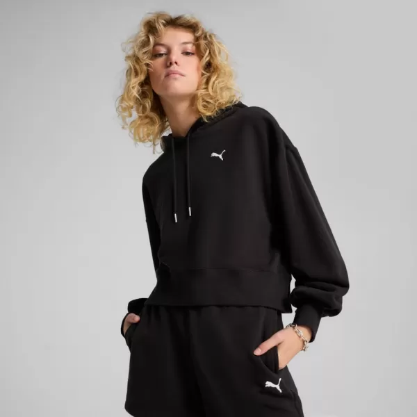  Panoul pentru doamne PUMA WARDROBE ESS RELAXED CROPPED HOODIE TR 629746-01 NEGRU 
