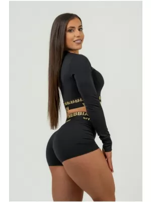 Crop top de damă cu mâneci lungi INTENSE Perform 839 BLACK/GOLD Nebbia