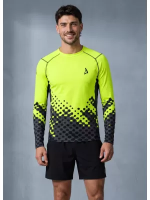 Tricou de compresie funcțională pentru bărbați cu premium cu mânecă lungă ALTISPORT VOJ/ALM109TR03 GALBEN FLUO