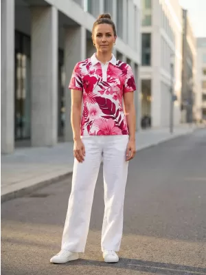 Tricou funcțional pentru femei cu guler premium ALTISPORT VOJ/ALW111TR05 FLORI ROZ